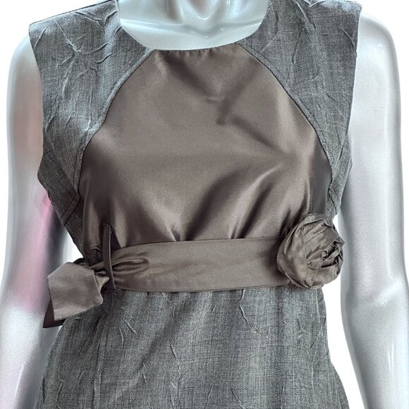 Cannella Brown Belted Flower Detail Sleeveless Ruffle Hem Dress XL - Picture 7 of 13